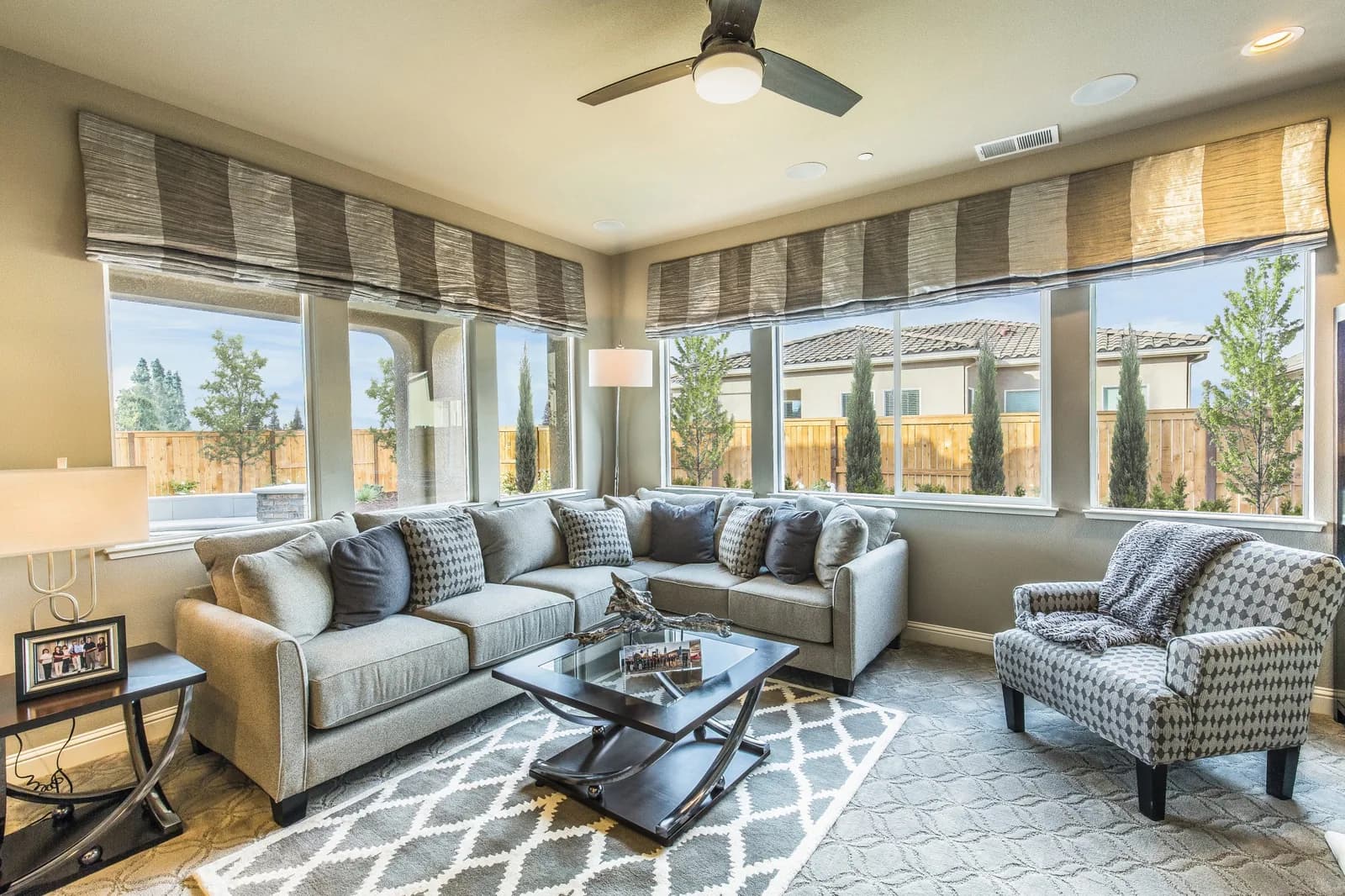 Anlin Panoramic Series windows with narrow frames and a wide view in a bright living room